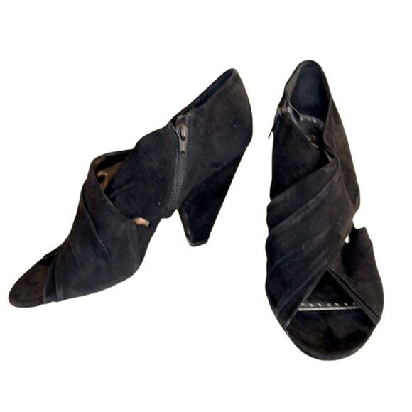 BCBG Paris Black Suede Peep Toe Booties - Picture 1 of 7